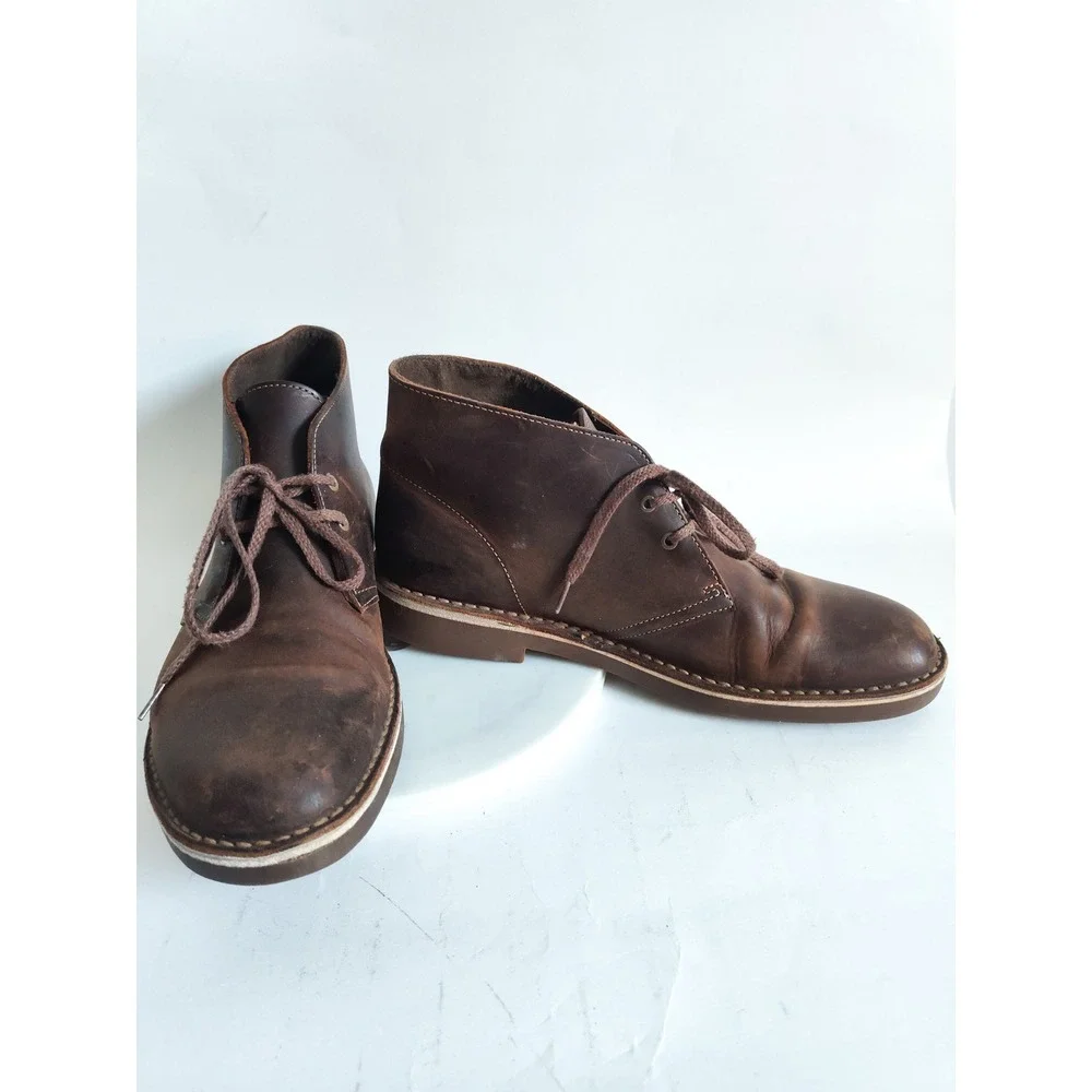 Clarks Chukka Boots 9 Desert Beeswax Bushacre Leather Lace Up Mens Shoes Brown